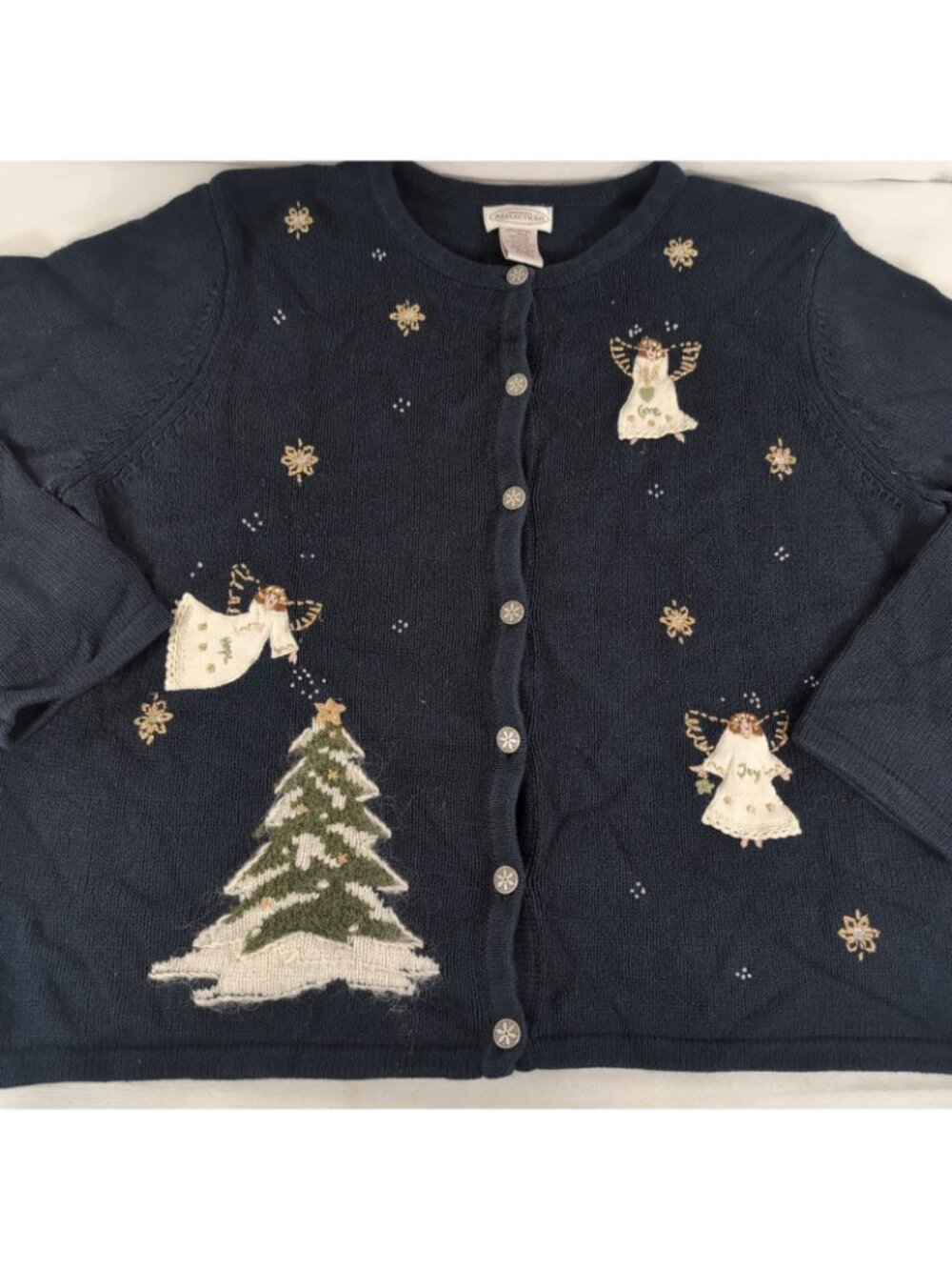 Northern Reflections Embroidered Angel Cardigan XL Navy Blue Christmas Winter - Picture 2 of 14